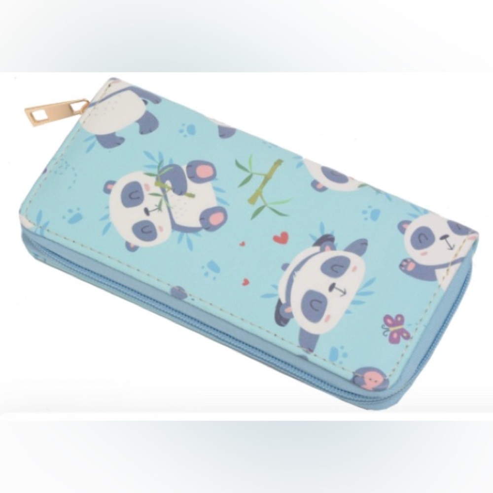 Women Zip Around Organizer Wallet PU Clutch (Blue Panda) - Picture 6 of 11